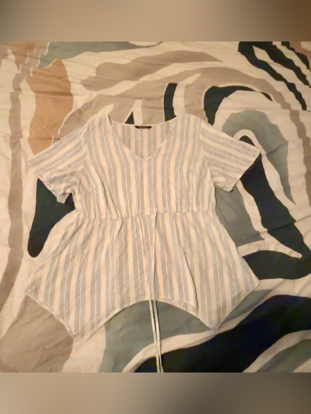 BloomChic Blue & White Striped Drawstring Peplum Top